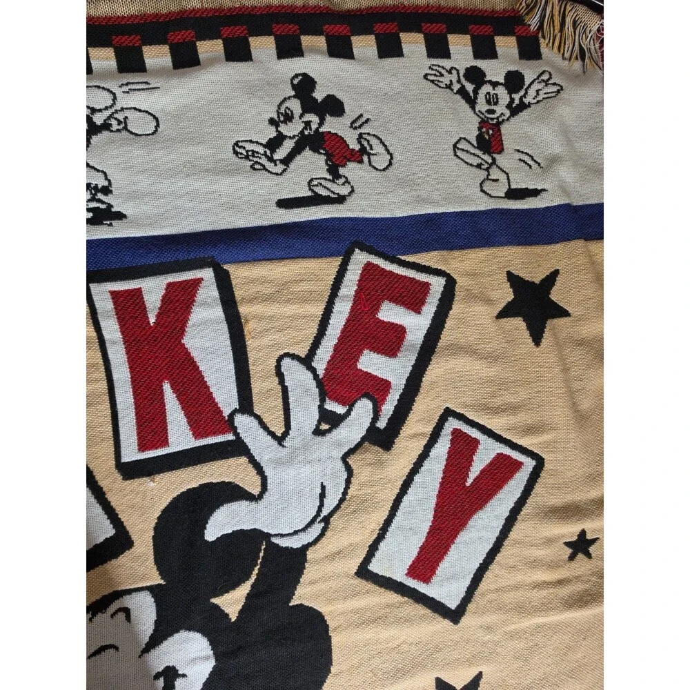Vintage Disney Beacon Mickey Mouse Fringe Pop Art Tapestry Throw Blanket 54x48
